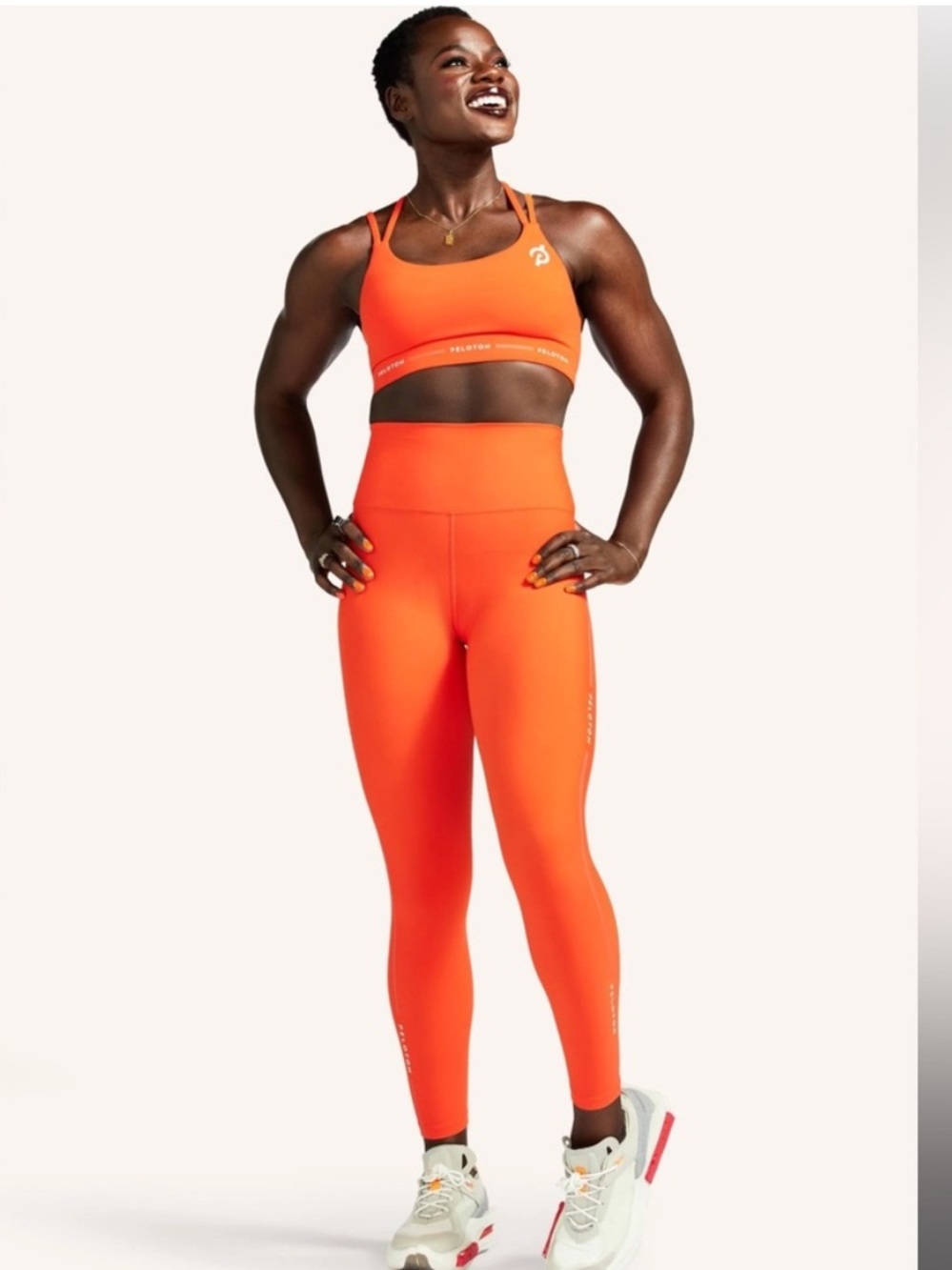 Peloton Vibrant Orange Performance Sports Bra & High-Waist Leggings